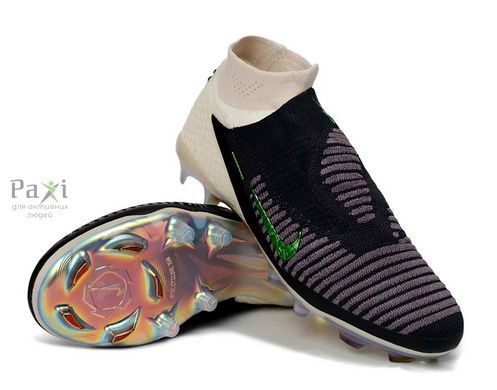 Футбольные бутсы без шнурков Nike Phantom 6 High Elite FG Firm Ground черно-бежевые 1745 фото