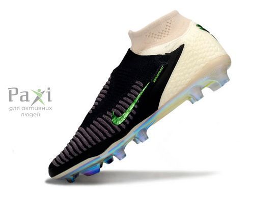 Футбольні бутси без шнурків Nike Phantom 6 High Elite FG Firm Ground чорно-бежеві 1745 фото