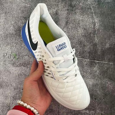 Белые бампы Nike Tiempo Lunar Gato II IC футбольная обувь для зала F-141 фото