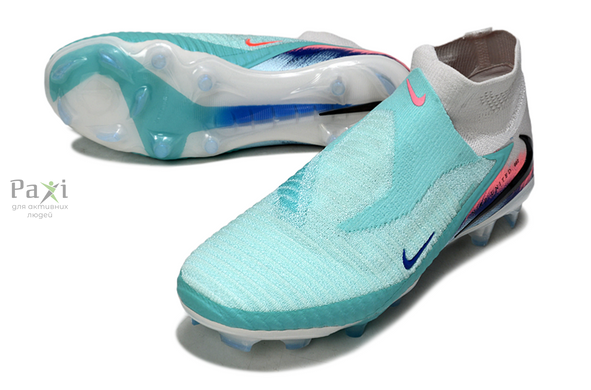Детские Бутсы Футбольные без шнурков Nike Phantom GX 6 FG для игры на твердом поле голубые 564 фото