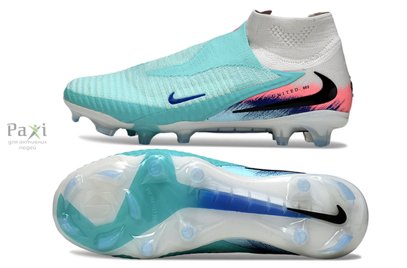 Детские Бутсы Футбольные без шнурков Nike Phantom GX 6 FG для игры на твердом поле голубые 564 фото