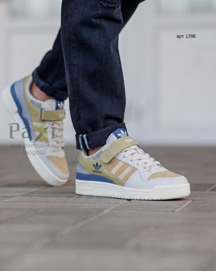 Кроссовки в стиле Adidas Forum 84 Low Beige/Blue Бежево-синие 1398 фото