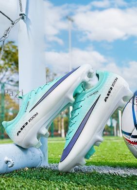 Детские Футбольные бутсы Tezaz Soft Ground (SG) бело-мятные для натурального поля FO-2160 фото
