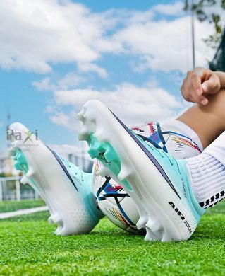 Детские Футбольные бутсы Tezaz Soft Ground (SG) бело-мятные для натурального поля FO-2160 фото