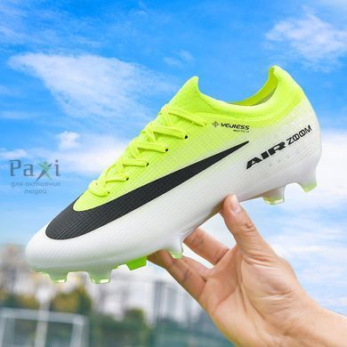 Детские Футбольные бутсы Tezaz Soft Ground (SG) бело-салатовые для натурального газона FO-2165 фото