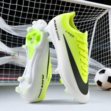 Детские Футбольные бутсы Tezaz Soft Ground (SG) бело-салатовые для натурального газона FO-2165 фото