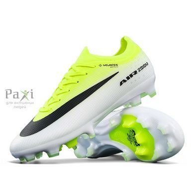 Детские Футбольные бутсы Tezaz Soft Ground (SG) бело-салатовые для натурального газона FO-2165 фото